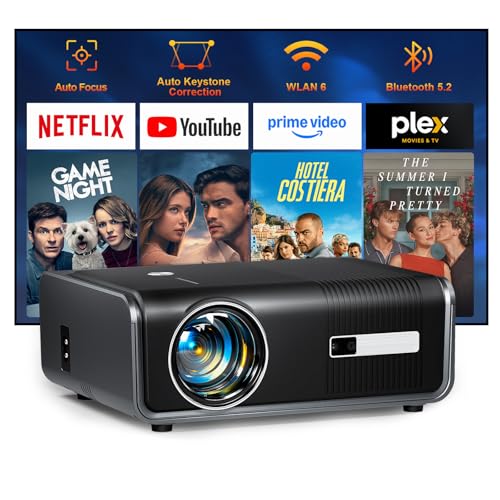 AuKing Projector, Built-in Apps & Auto Focus, 2026 Upgraded Mini Projector, Full HD 1080P Home Theater Video Projector, Compatible with HDMI/USB/AV/Smartphone/TV Box/Laptop(Black)