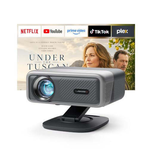 AuKing [Now with Netflix & 4700 ANSI] 4K Projector with WiFi and Bluetooth,TOF Real-Time Auto Focus Overhead Projector, AuKing Outdoor Movie Home Proyector with Omni-Adjustable Stand(grey)