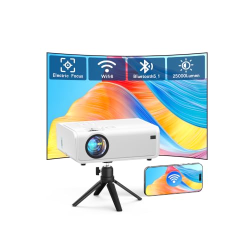 AuKing 2500ANSI 4K Outdoor Projector with WiFi and Bluetooth, 6D/4P Keystone, 50% Zoom, 300″ Movie Projector for Laptop/HDMI/USB/TV Box/Android/iOS